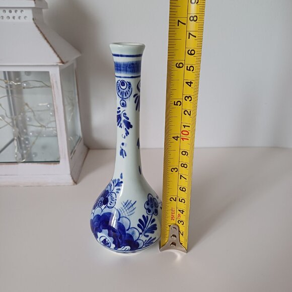 Handpainted Delft Floral Blue and White Tall Bud Vase 638 - Picture 10 of 12